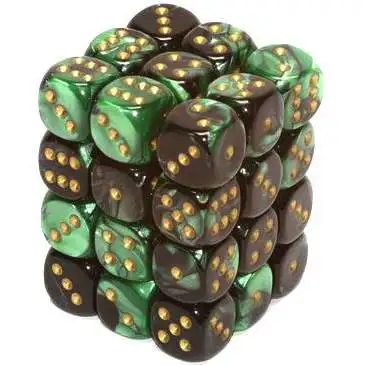 Chessex 6-Sided d6 Gemini 12mm Dice Pack #26839 [Green & Gold]