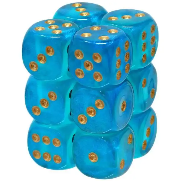 Chessex 6-Sided d6 Borealis Luminary 16mm Dice Pack #27686 [Teal/Gold]