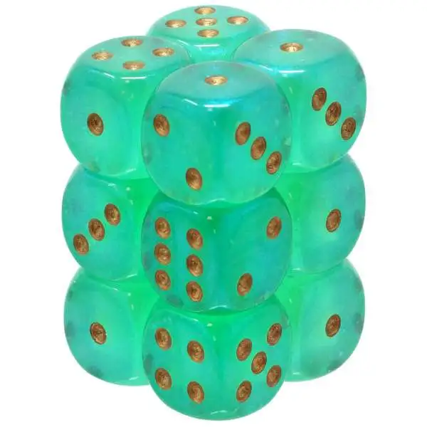 Chessex 6-Sided d6 Borealis Luminary 16mm Dice Pack #27775 [Light Green/Gold]