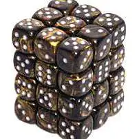 Chessex 6-Sided d6 Leaf 12mm Dice Pack #27818 [Black Gold & Silver]