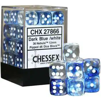 Chessex 6-Sided d6 Nebula 12mm Dice Pack #27866 [Dark Blue & White]