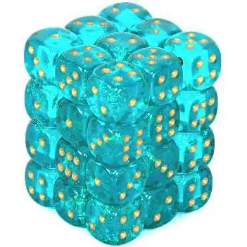 Chessex 6-Sided d6 Borealis 12mm Dice Pack #27886 [Teal & Gold]