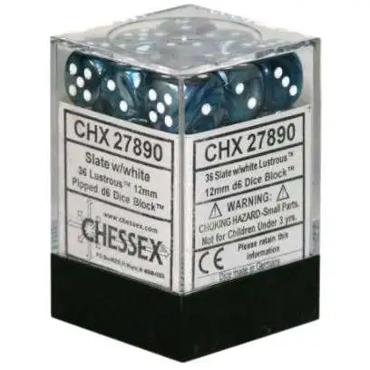 Chessex 6-Sided d6 Lustrous 12mm Dice Pack #27890 [Slate & White]