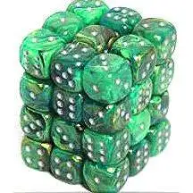 Chessex 6-Sided d6 Lustrous 12mm Dice Pack #27895 [Green & Silver]