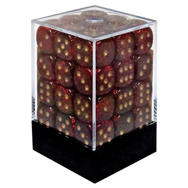 Chessex 6-Sided d6 Glitter 12mm Dice Pack #27904 [Ruby & Gold]