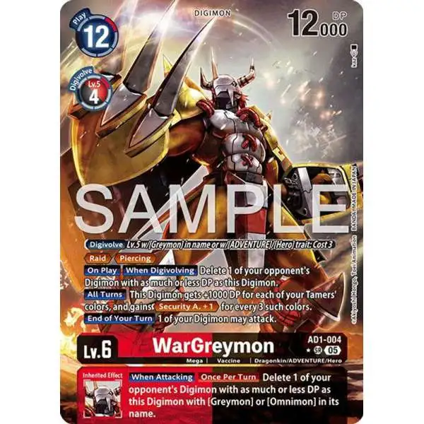 Trading Card Game Advanced Booster Digimon Generation Super Rare WarGreymon AD1-004 [Alternate Art]