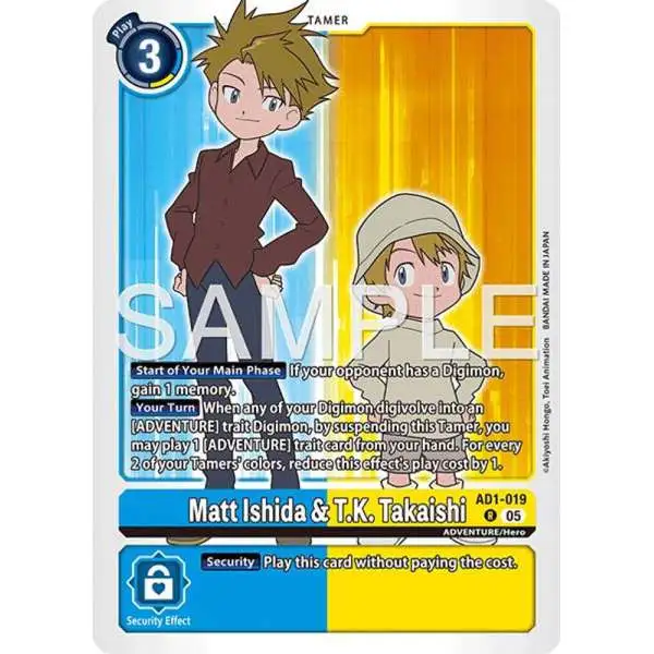Trading Card Game Advanced Booster Digimon Generation Rare Matt Ishida &amp; T.K. Takaishi AD1-019