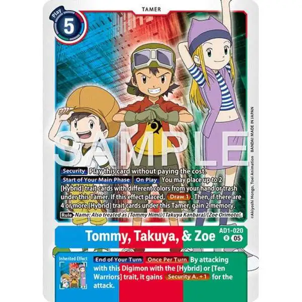 Trading Card Game Advanced Booster Digimon Generation Rare Tommy, Takuya, &amp; Zoe AD1-020