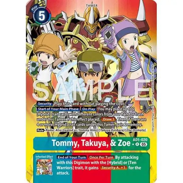 Trading Card Game Advanced Booster Digimon Generation Rare Tommy, Takuya, &amp; Zoe AD1-020 [Alternate Art]