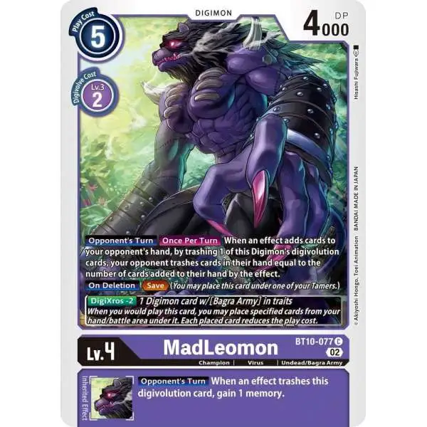 Digimon Trading Card Game Xros Encounter Common MadLeomon BT10-077