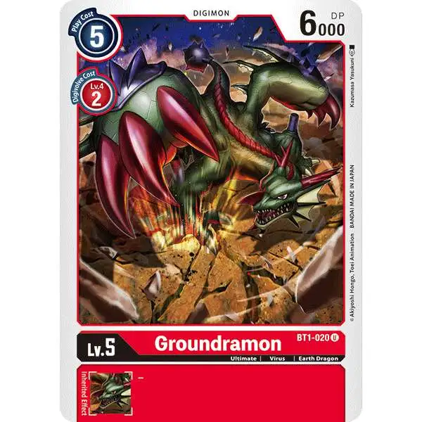 Digimon Trading Card Game 2020 V.1 Uncommon Groundramon BT1-020