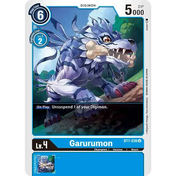 Digimon Trading Card Game Release Special Booster Uncommon Garurumon BT1-036