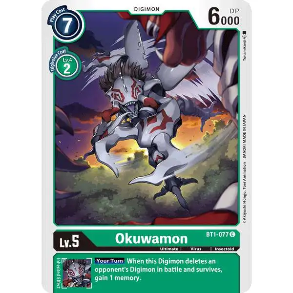 Digimon Trading Card Game Release Special Booster Common Okuwamon BT1-077