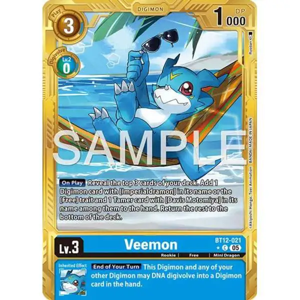 Trading Card Game Advanced Booster Digimon Generation Common Veemon BT12-021 [Gold Border]