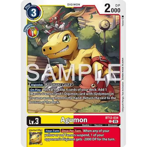 Trading Card Game Advanced Booster Digimon Generation Common Agumon BT12-034 [Reprint]