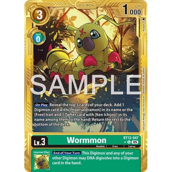 Trading Card Game Advanced Booster Digimon Generation Uncommon Wormmon BT12-047 [Gold Border]