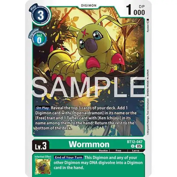 Trading Card Game Advanced Booster Digimon Generation Uncommon Wormmon BT12-047 [Reprint]
