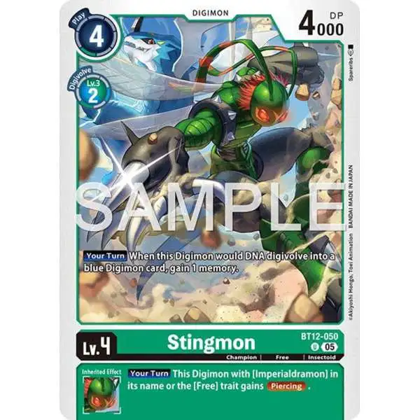 Trading Card Game Advanced Booster Digimon Generation Uncommon Stingmon BT12-050 [Reprint]