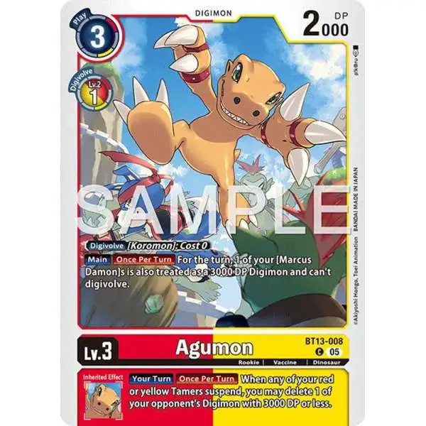 Trading Card Game Advanced Booster Digimon Generation Common Agumon BT13-008 [Reprint]