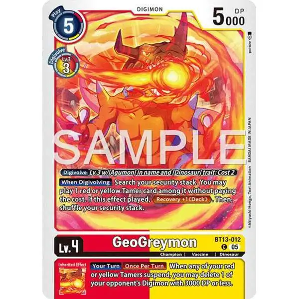 Trading Card Game Advanced Booster Digimon Generation Common Geogreymon BT13-012 [Reprint]