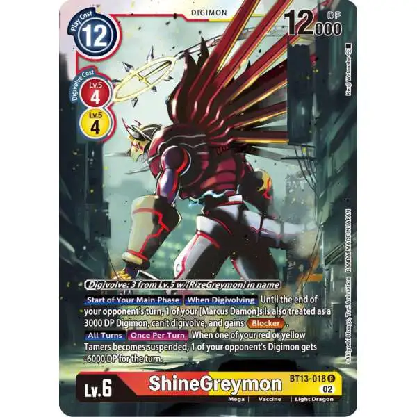 Digimon Trading Card Game Versus Royal Knights Rare ShineGreymon BT13-018