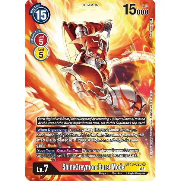 Digimon Trading Card Game Versus Royal Knights Super Rare ShineGreymon: Burst Mode BT13-020 [Alternate Art]