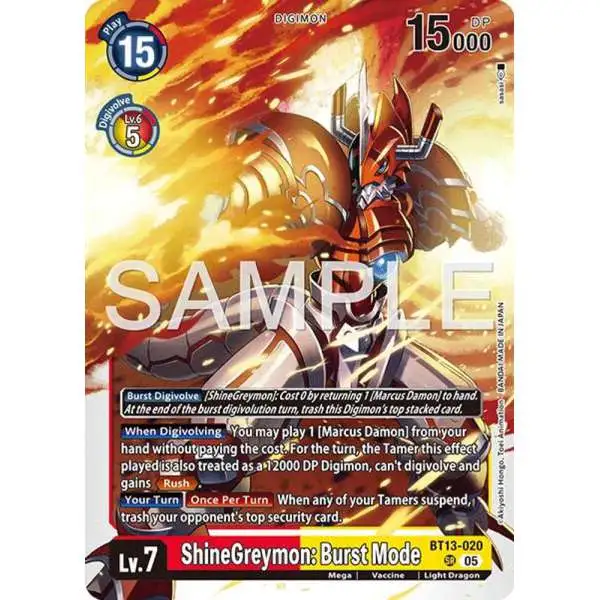 Trading Card Game Advanced Booster Digimon Generation Super Rare ShineGreymon: Burst Mode BT13-020 [Reprint]
