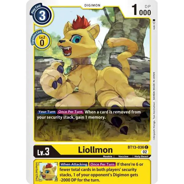 Digimon Trading Card Game Versus Royal Knights Common Liollmon BT13-036
