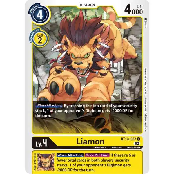 Digimon Trading Card Game Versus Royal Knights Common Liamon BT13-037