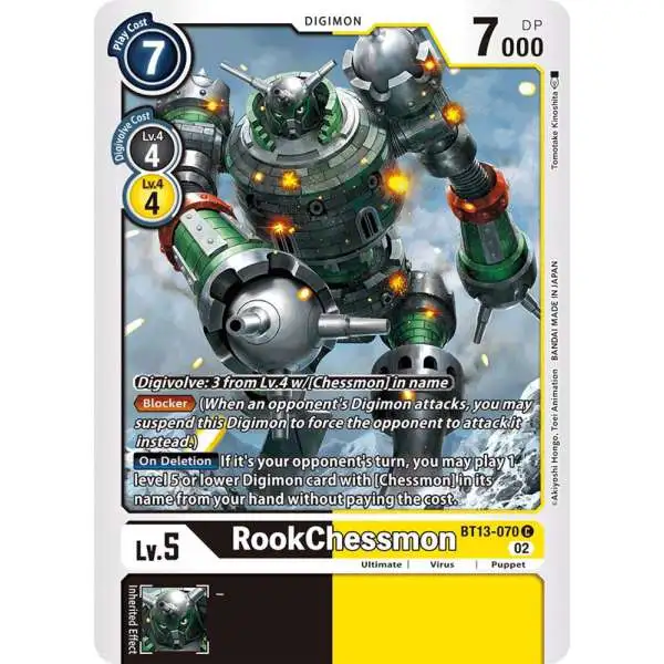 Digimon Trading Card Game Versus Royal Knights Common RookChessmon BT13-070