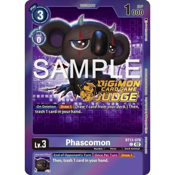 Digimon Trading Card Game Versus Royal Knights Promo Phascomon BT13-078 [Judge Pack 5]