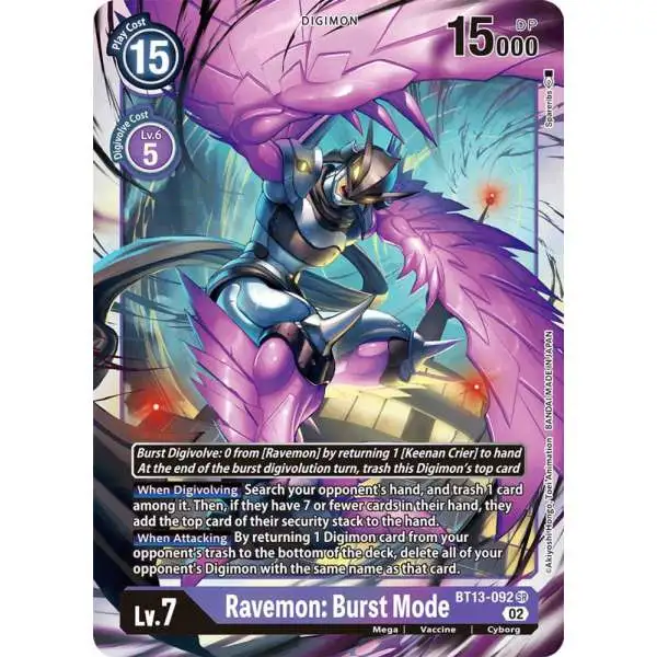 Digimon Trading Card Game Versus Royal Knights Super Rare Ravemon: Burst Mode BT13-092