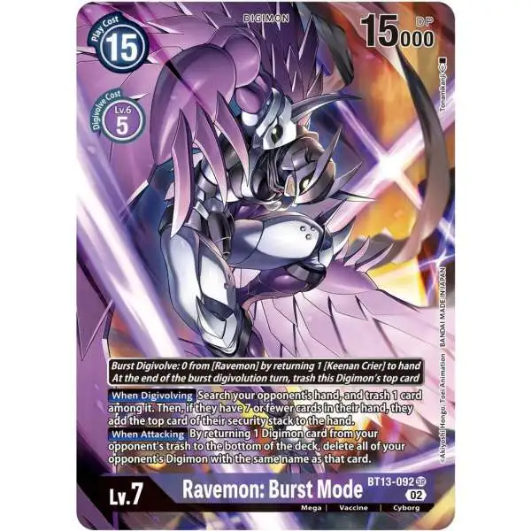 Digimon Trading Card Game Versus Royal Knights Super Rare Ravemon: Burst Mode BT13-092 [Alternate Art]