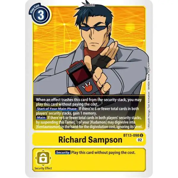 Digimon Trading Card Game Versus Royal Knights Uncommon Richard Sampson BT13-098