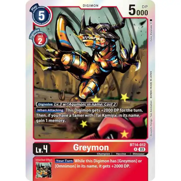Digimon Trading Card Game Blast Ace Rare Greymon BT14-012