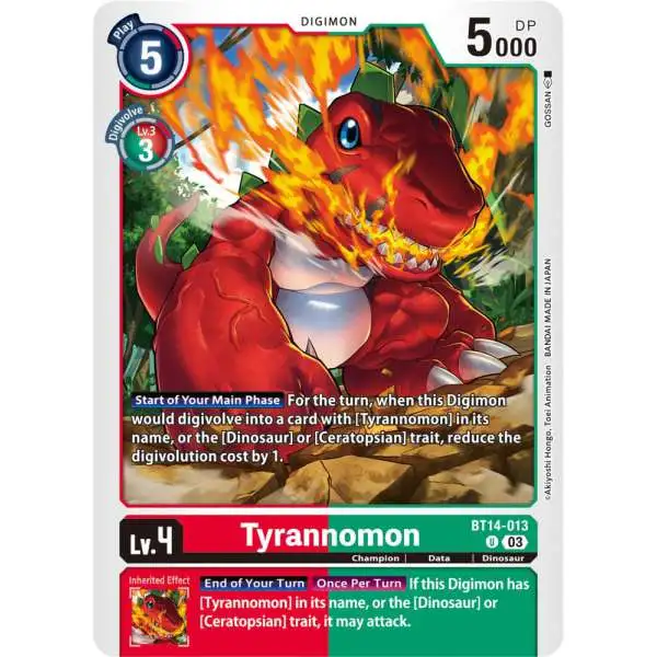 Digimon Trading Card Game Blast Ace Uncommon Tyrannomon BT14-013