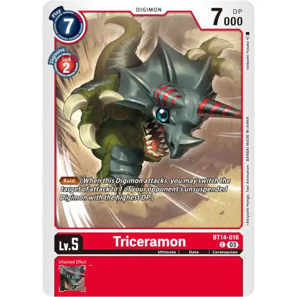 Digimon Trading Card Game Blast Ace Common Triceramon BT14-016
