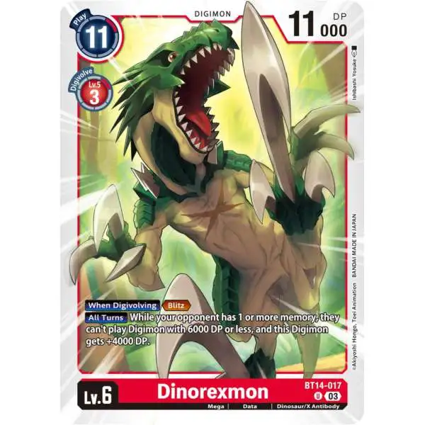 Digimon Trading Card Game Blast Ace Uncommon Dinorexmon BT14-017