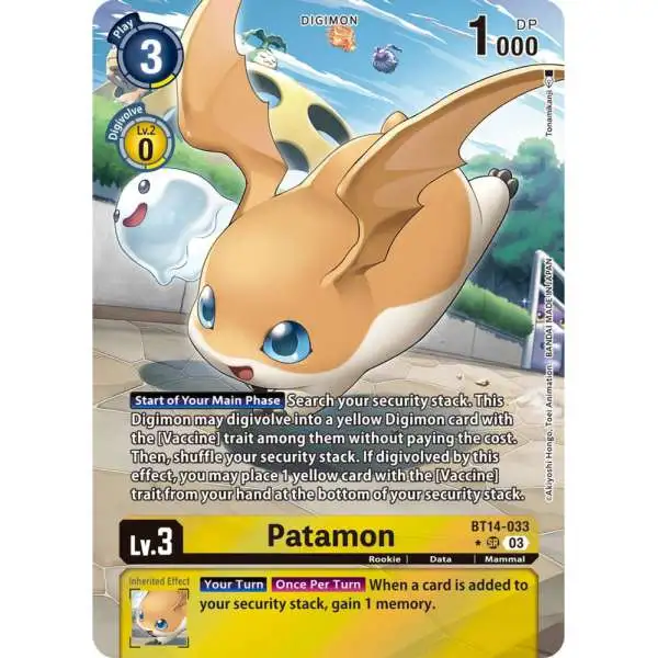 Digimon Trading Card Game Blast Ace Super Rare Patamon BT14-033 [Alternate Art]