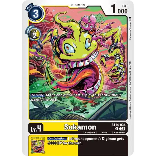 Digimon Trading Card Game Blast Ace Uncommon Sukamon BT14-034