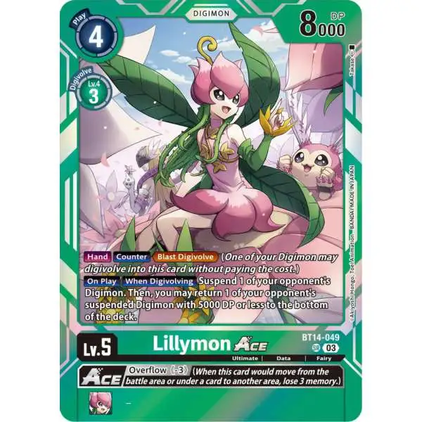 Digimon Trading Card Game Blast Ace Super Rare Lillymon Ace BT14-049
