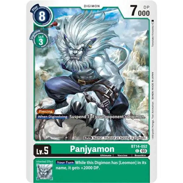 Digimon Trading Card Game Blast Ace Common Panjyamon BT14-052