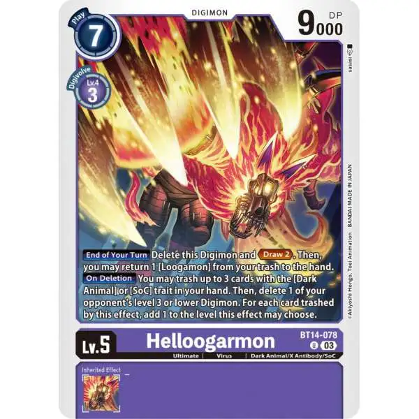 Digimon Trading Card Game Blast Ace Uncommon Helloogarmon BT14-078