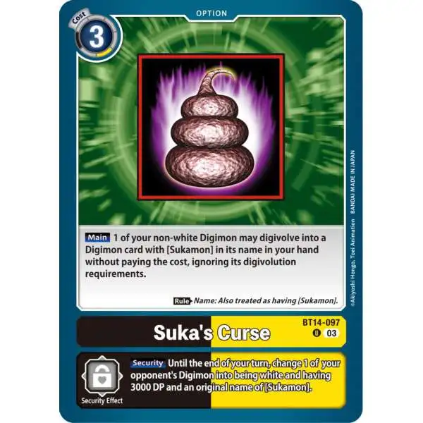 Digimon Trading Card Game Blast Ace Uncommon Suka's Curse BT14-097