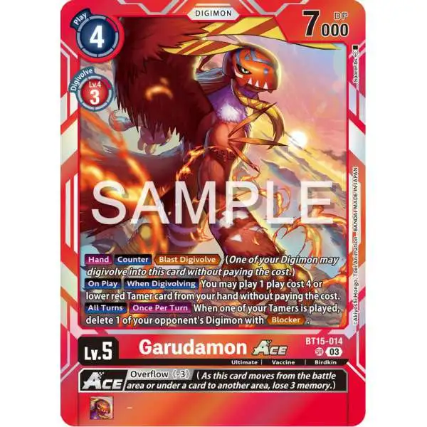 Digimon Trading Card Game Exceed Apocalypse Super Rare Garudamon Ace BT15-014