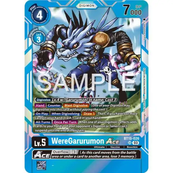 Digimon Trading Card Game Exceed Apocalypse Super Rare WereGarurumon Ace BT15-026