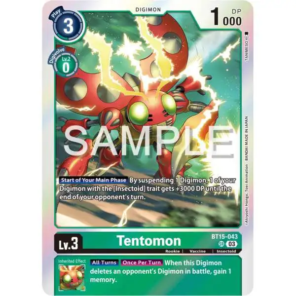 Digimon Trading Card Game Exceed Apocalypse Super Rare Tentomon BT15-043