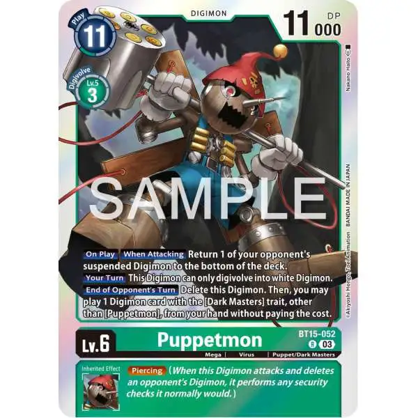 Digimon Trading Card Game Exceed Apocalypse Rare Puppetmon BT15-052