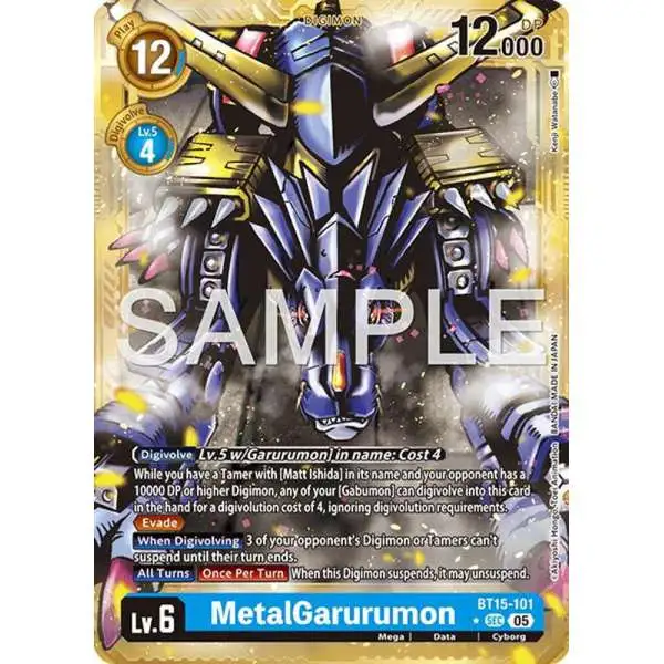 Trading Card Game Advanced Booster Digimon Generation Secret Rare MetalGarurumon BT15-101 [Gold Border]