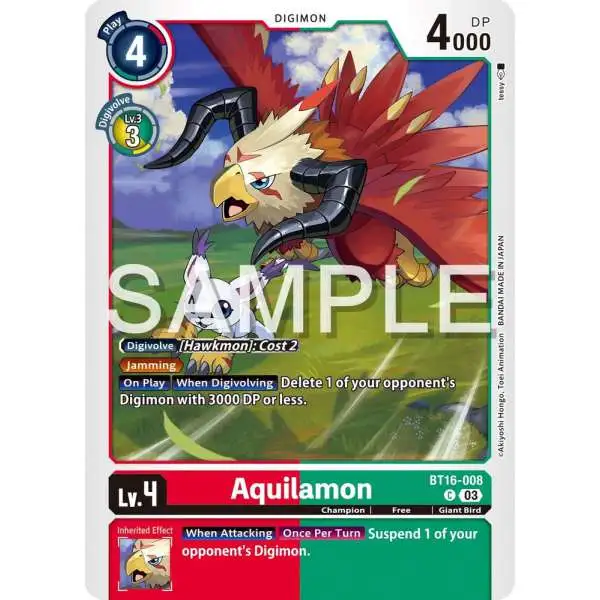 Digimon Trading Card Game Beginning Observer Common Aquilamon BT16-008
